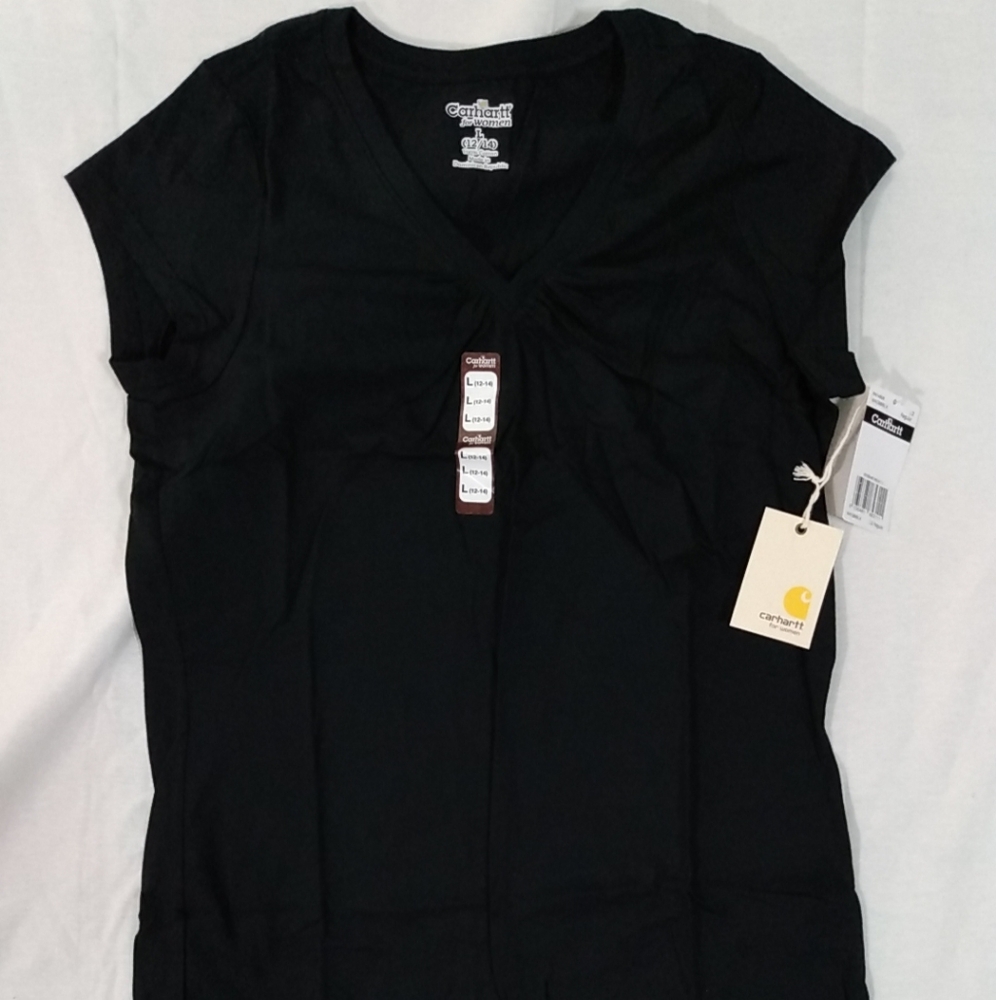 NEW Carhartt For Women Black V-neck Work Tshirt L Regular (12-14) WK099BLK